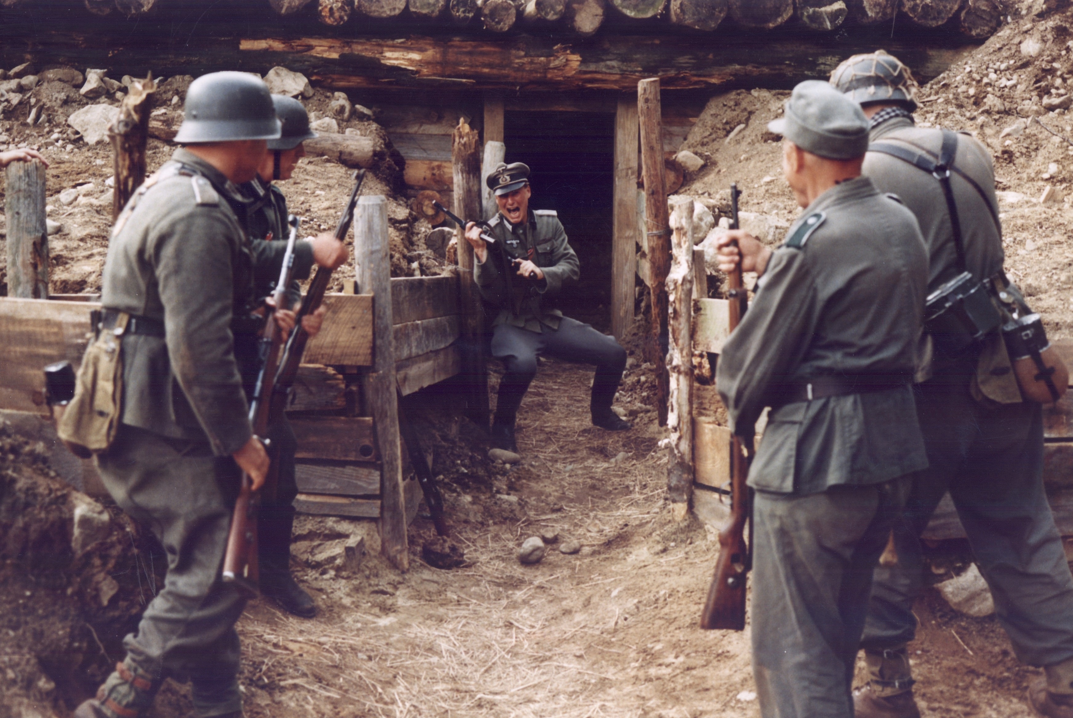 Crazy lieutenant — German officer emerging from bunker